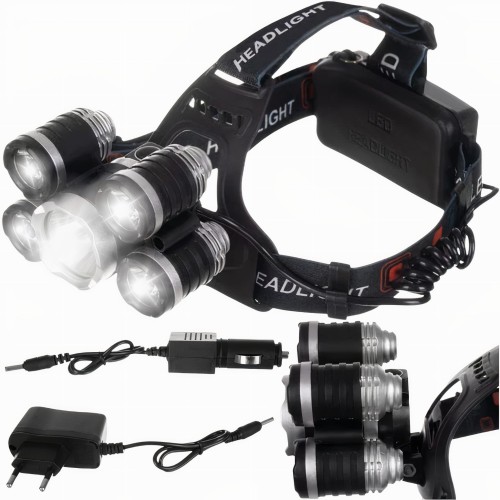 Mocna Latarka Czołowa 5 x Led T6 Cree Czołówka Aku.jpg