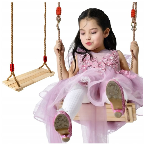 Huśtawka Ogrodowa Dla Dzieci Solidna Drewniana Mocna do Domu Ogrodu Liny.png