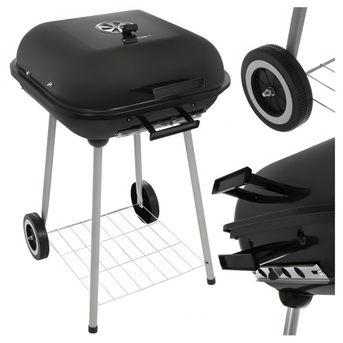Grill Węglowy z Pokrywą Ogrodowy Duży Ruszt Przenośny Stabilny Półka Uchwyt.jpg