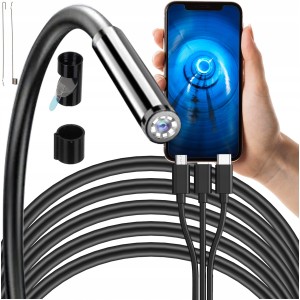 Kamera Endoskopowa Full HD do Telefonu Android i iOS 2m Przewód 8 Diod LED Wodoodporność IP67 3 Końcówki Hak Magnes Lusterko 3 Złącza microUSB Lightning USB-C Aplikacja ANESOK