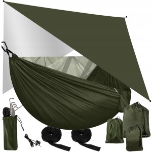 Hamak Turystyczny z Moskitierą Bushcraftowy Outdoor Camping Survivalowy Podróżny na Biwak Tarp Składany Lekki Ochrona przed Owady Wyprawa do Lasu