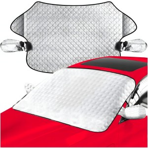 Osłona antyszronowa na przednią szybę z osłonami na lusterka 143×122 cm uniwersalna mata zimowa wodoodporna mrozoodporna z magnesami i bocznymi zakładkami ochrona szyby i lakieru do samochodów osobowych i SUV