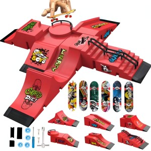 Zestaw 6x Fingerboard z Rampami – Mini Deskorolki dla Dzieci i Dorosłych + Modułowy Skatepark Metalowe Tracki Antypoślizgowa Powierzchnia Zapasowe Kółka Pomysł na Prezent