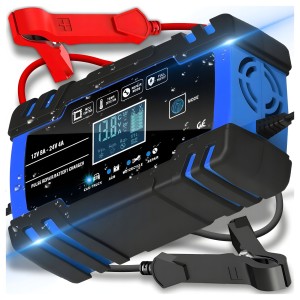 Automatyczny Prostownik Akumulatorowy 12V 24V 8A LCD Inteligentna Ładowarka do Akumulatorów Samochodowych Motocyklowych AGM GEL VRLA SLA Start-Stop z Funkcją Naprawy Regeneracji i Trybem Zimowym Letnim